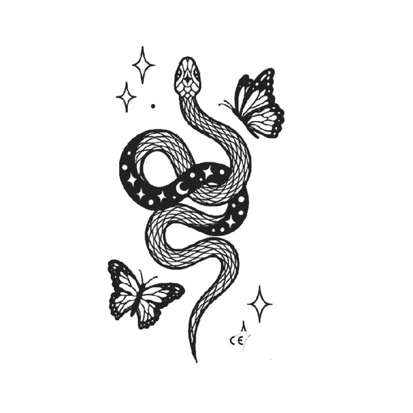 Долговременное тату Змея и бабочки Ink-Ok