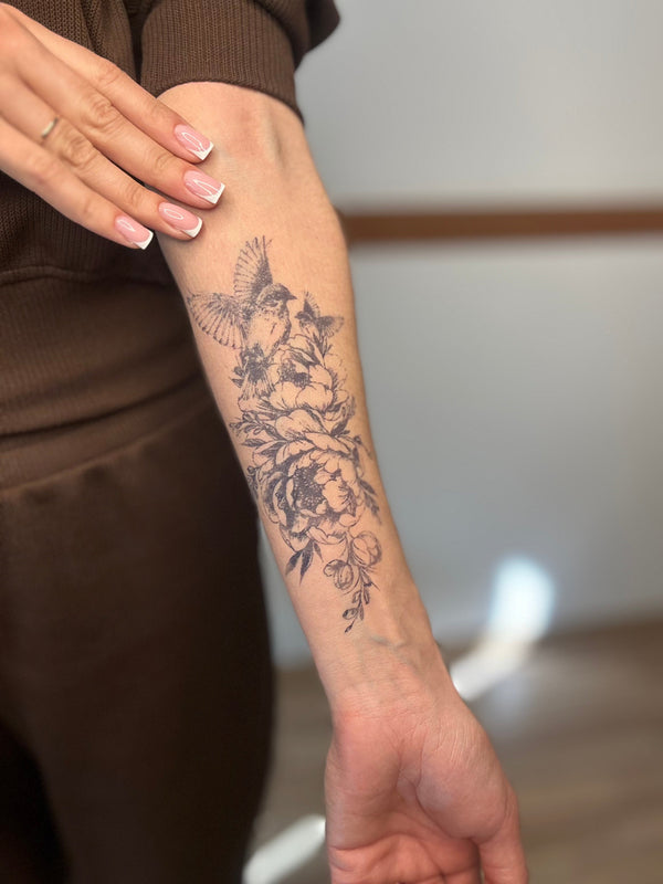 Долговременная татуировка Цветок и птицы Ink-Ok