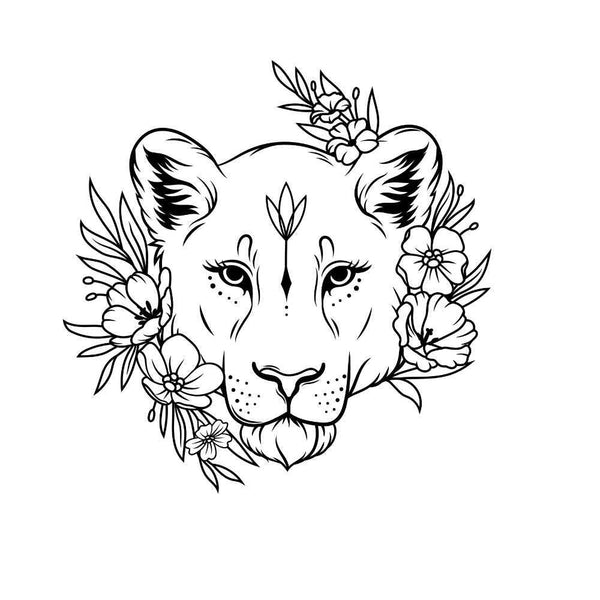 Временное тату Львица и цветы Ink-Ok