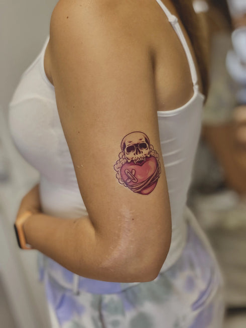 Временное тату розовый череп любовь Ink-Ok