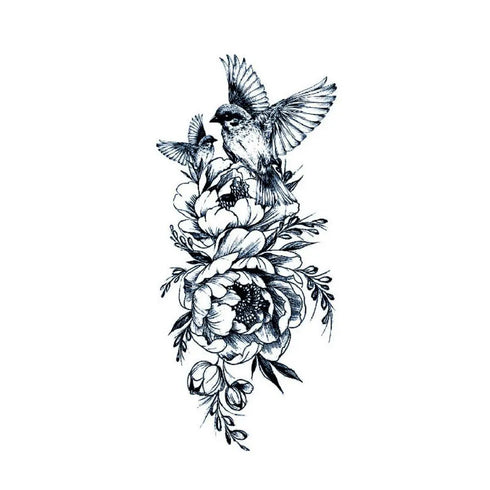 Долговременная татуировка Цветок и птицы Ink-Ok