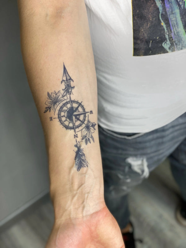 Долговременная татуировка Компас-цветы Ink-Ok