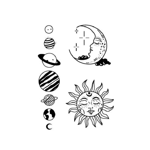 Долговременное тату сет Солнце-луна-планеты Ink-Ok