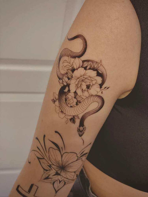 Временное тату Змея - цветы Ink-Ok