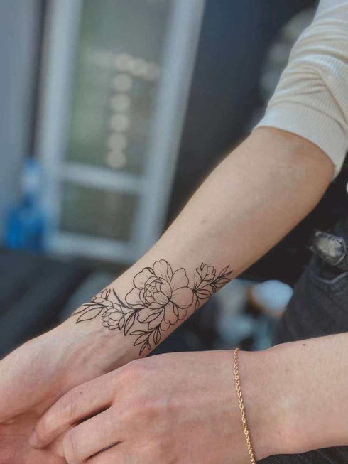 Временное тату веточка с цветами Ink-Ok