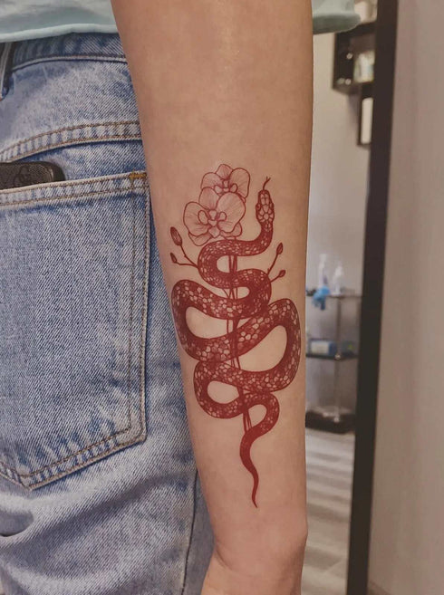 Временное тату Змея и цветі Ink-Ok